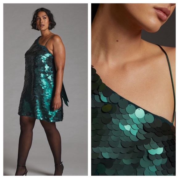 Sequinned One-Shoulder Mini Dress by Maeve - Picture 5 of 16